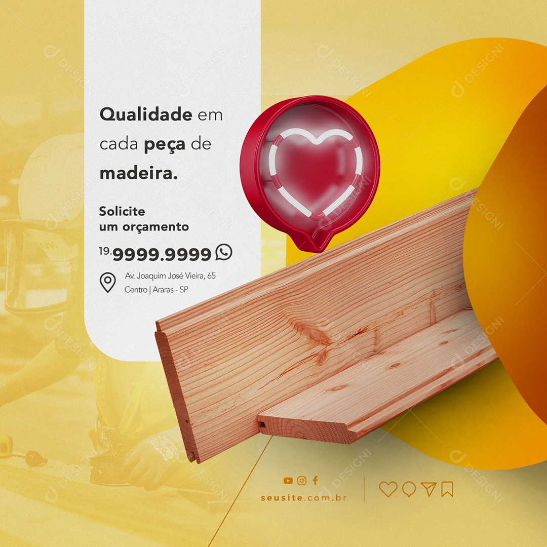 Qualidade Em Cada Peça De Madeira Solicite Um Orçamento Madeireira Social Media PSD Editável