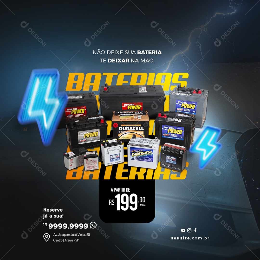 Não Deixe Sua Bateria Te Deixar Na Mão Baterias A Partir De 199,90 Oficina Mecânica Social Media PSD Editável