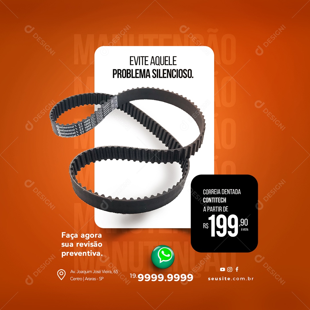 Evite Aquele Problema Silencioso Correia Dentada Contitech 199,90 Oficina Mecânica Social Media PSD Editável