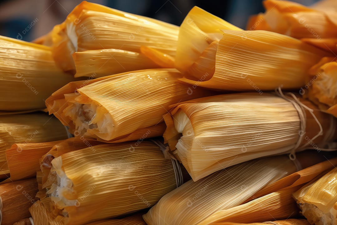 Pamonha ou Tamales com recheio de milho verde comida típica brasileira para a festa junina de São João.