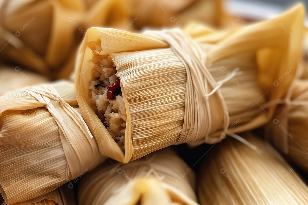 Pamonha ou Tamales com recheio de milho verde comida típica brasileira para a festa junina de São João.