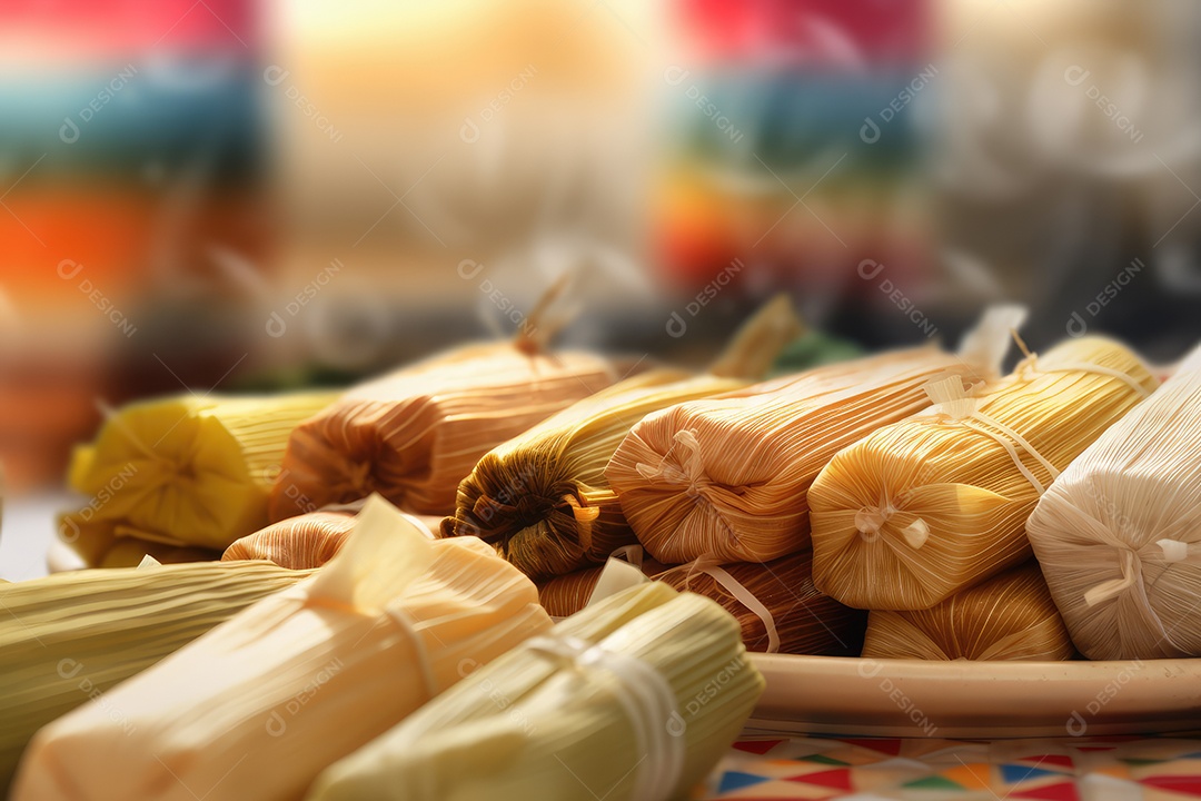 Pamonha ou Tamales com recheio de milho verde comida típica brasileira para a festa junina de São João.