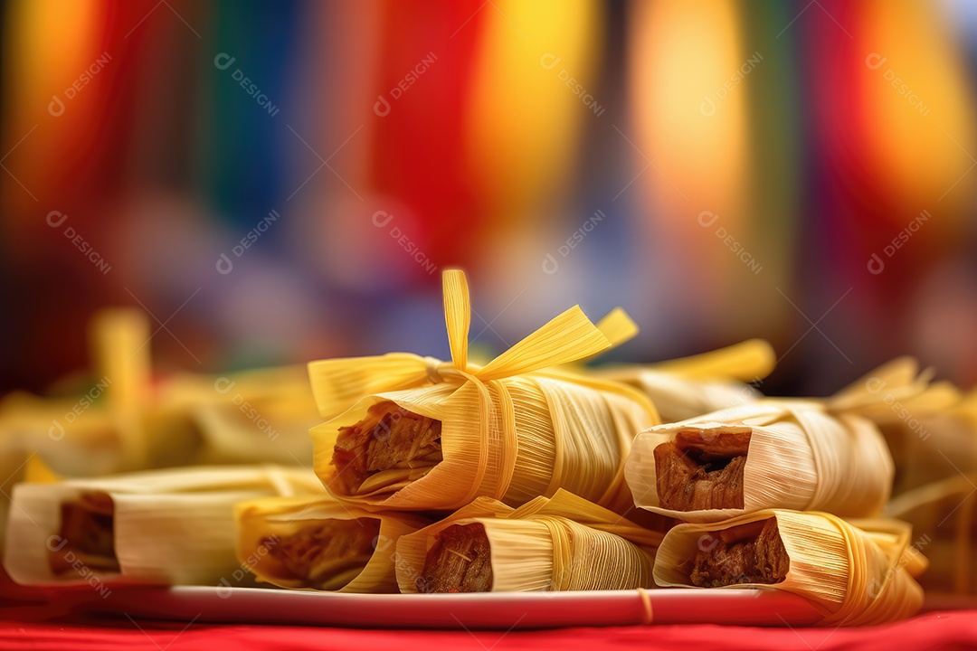Pamonha ou Tamales com recheio de milho verde comida típica brasileira para a festa junina de São João.