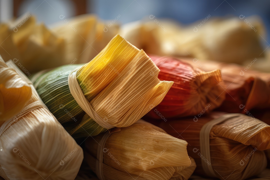 Pamonha ou Tamales com recheio de milho verde comida típica brasileira para a festa junina de São João.