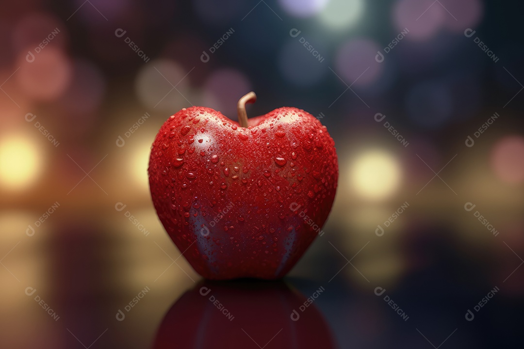 Maçã do amor doce típica da Festa Junina com cobertura e formato de coração.