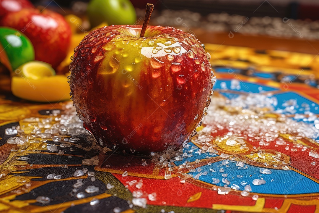 Maçãs de caramelo vermelhas doces vitrificadas típicas da festa junina com palitos