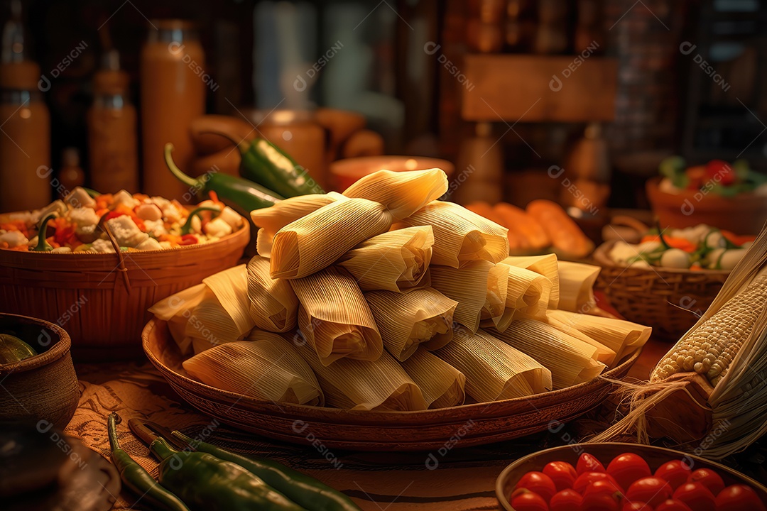 Pamonha ou Tamales com recheio de milho verde comida típica brasileira para a festa junina de São João.