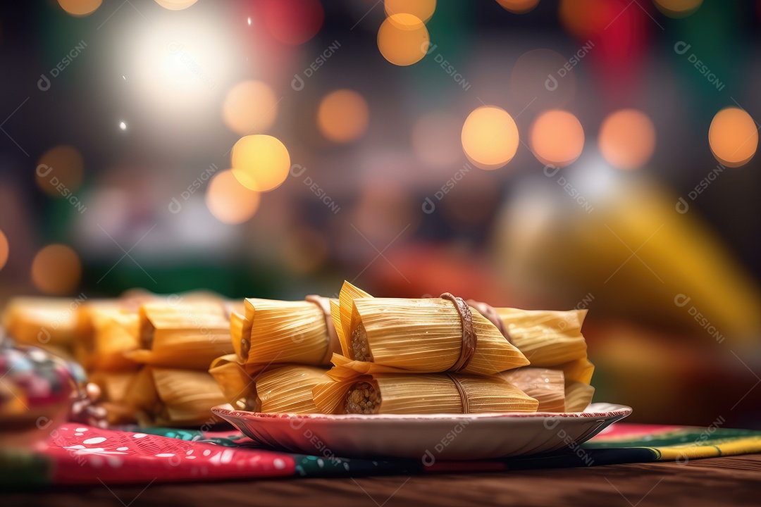 Pamonha ou Tamales com recheio de milho verde comida típica brasileira para a festa junina de São João.