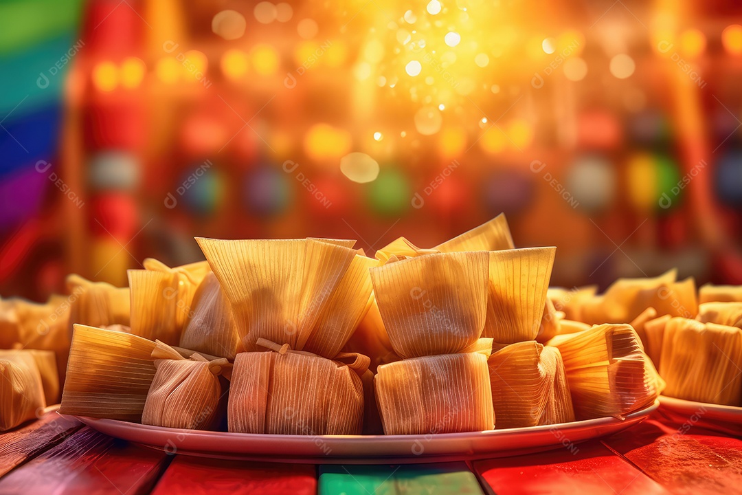 Pamonha ou Tamales com recheio de milho verde comida típica brasileira para a festa junina de São João.