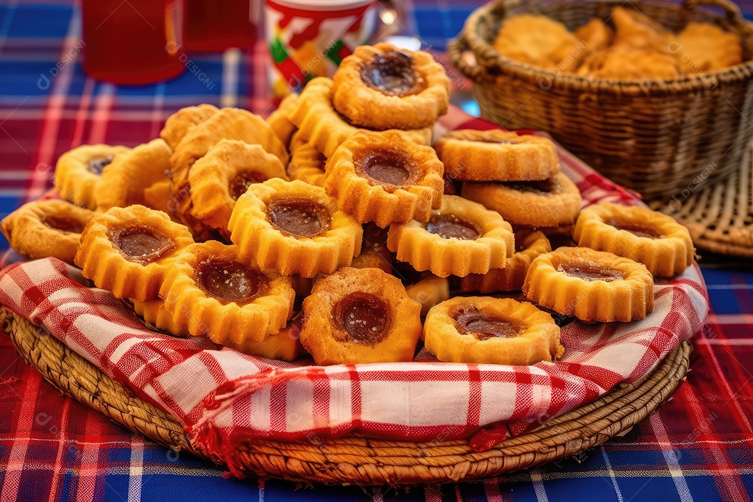 Doces típicos de festa na mesa, comida tradicional brasileira da Festa Junina de São João.