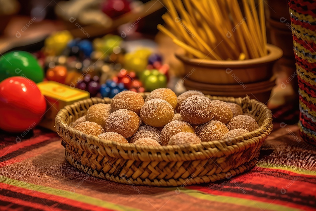Doces típicos de festa na mesa, comida tradicional brasileira da Festa Junina de São João.