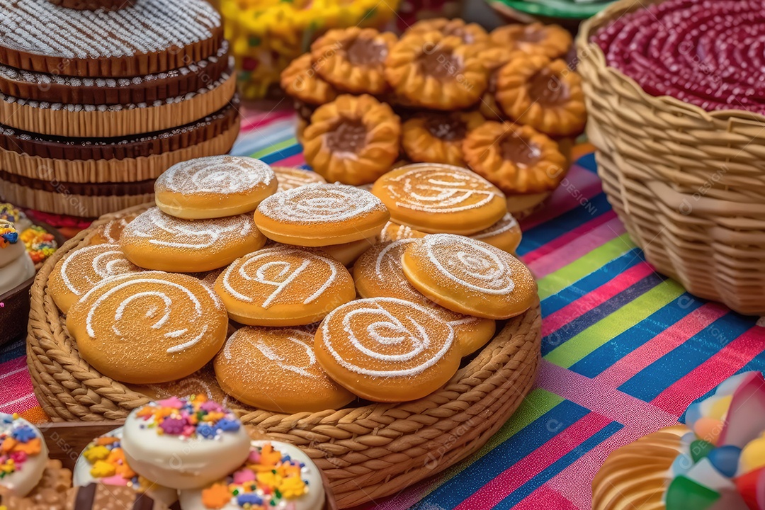 Doces típicos de festa na mesa, comida tradicional brasileira da Festa Junina de São João.