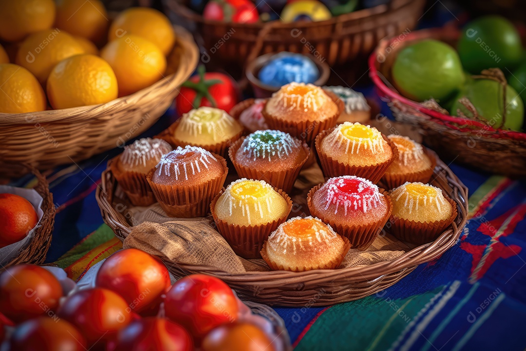 Doces típicos de festa na mesa, comida tradicional brasileira da Festa Junina de São João.