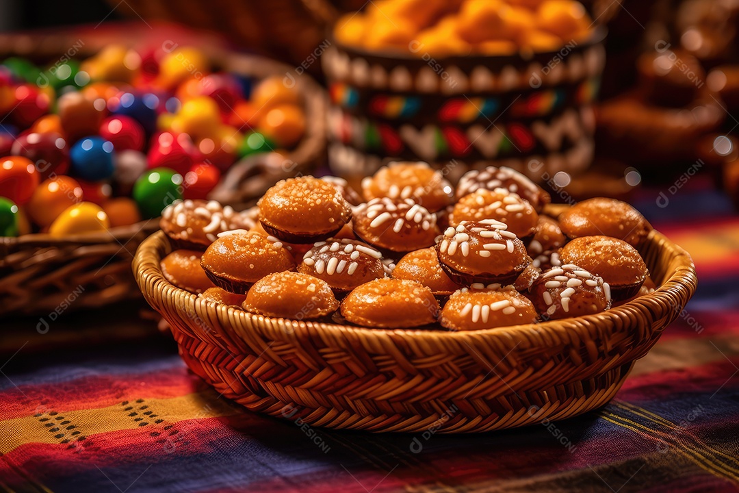 Doces típicos de festa na mesa, comida tradicional brasileira da Festa Junina de São João.