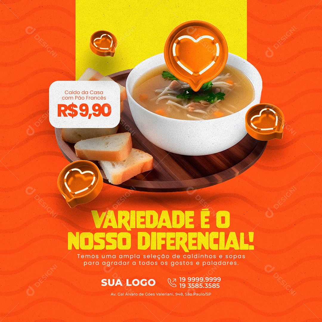Caldo Da Casa Com Pão Francês 9,90 Caldo Social Media PSD Editável