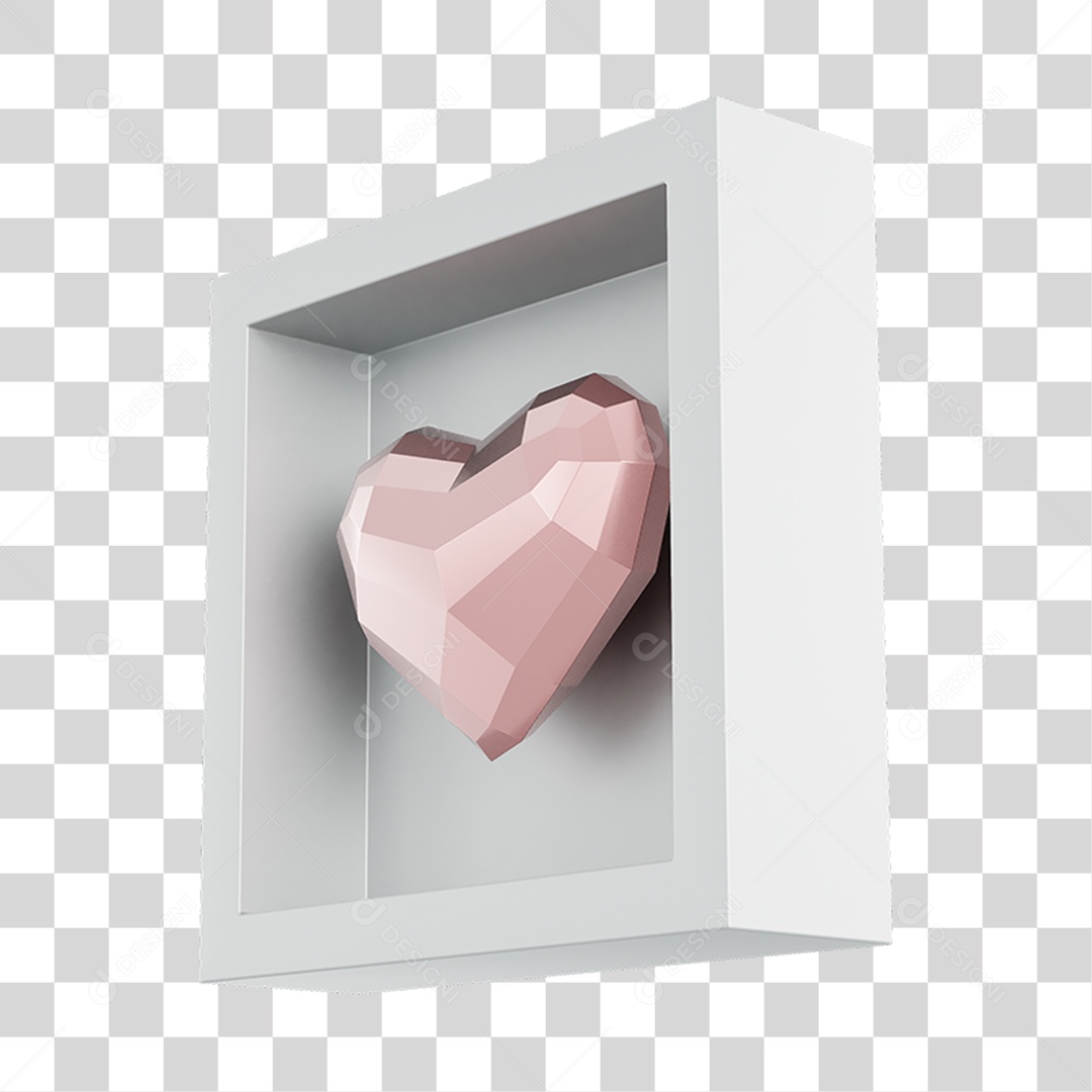 Quadro Coração Low Poly Elemento 3D Do Dia Dos Namorados PNG Transparente