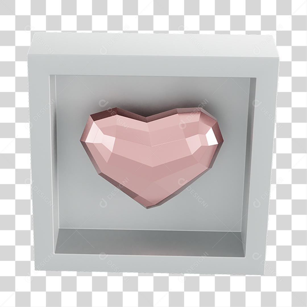 Quadro Coração Low Poly Elemento 3D Do Dia Dos Namorados PNG Transparente