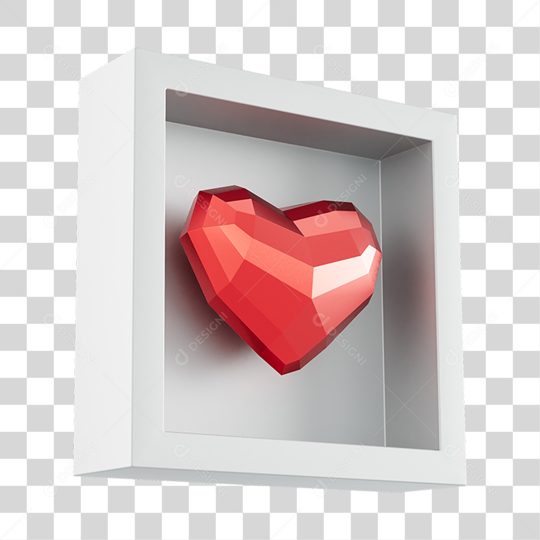 Quadro Coração Low Poly Elemento 3D Do Dia Dos Namorados PNG Transparente