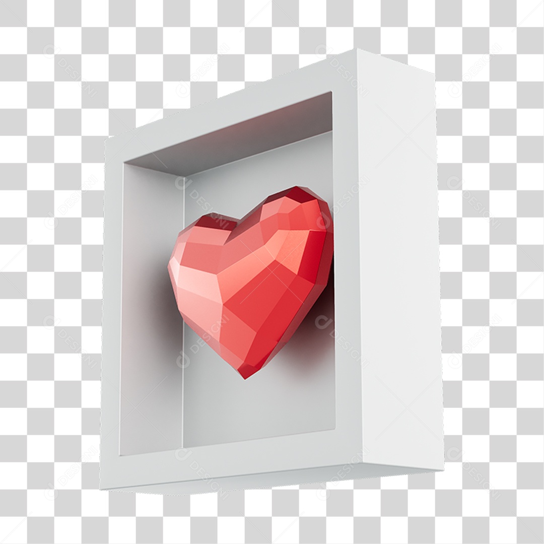 Quadro Coração Low Poly Elemento 3D Do Dia Dos Namorados PNG Transparente
