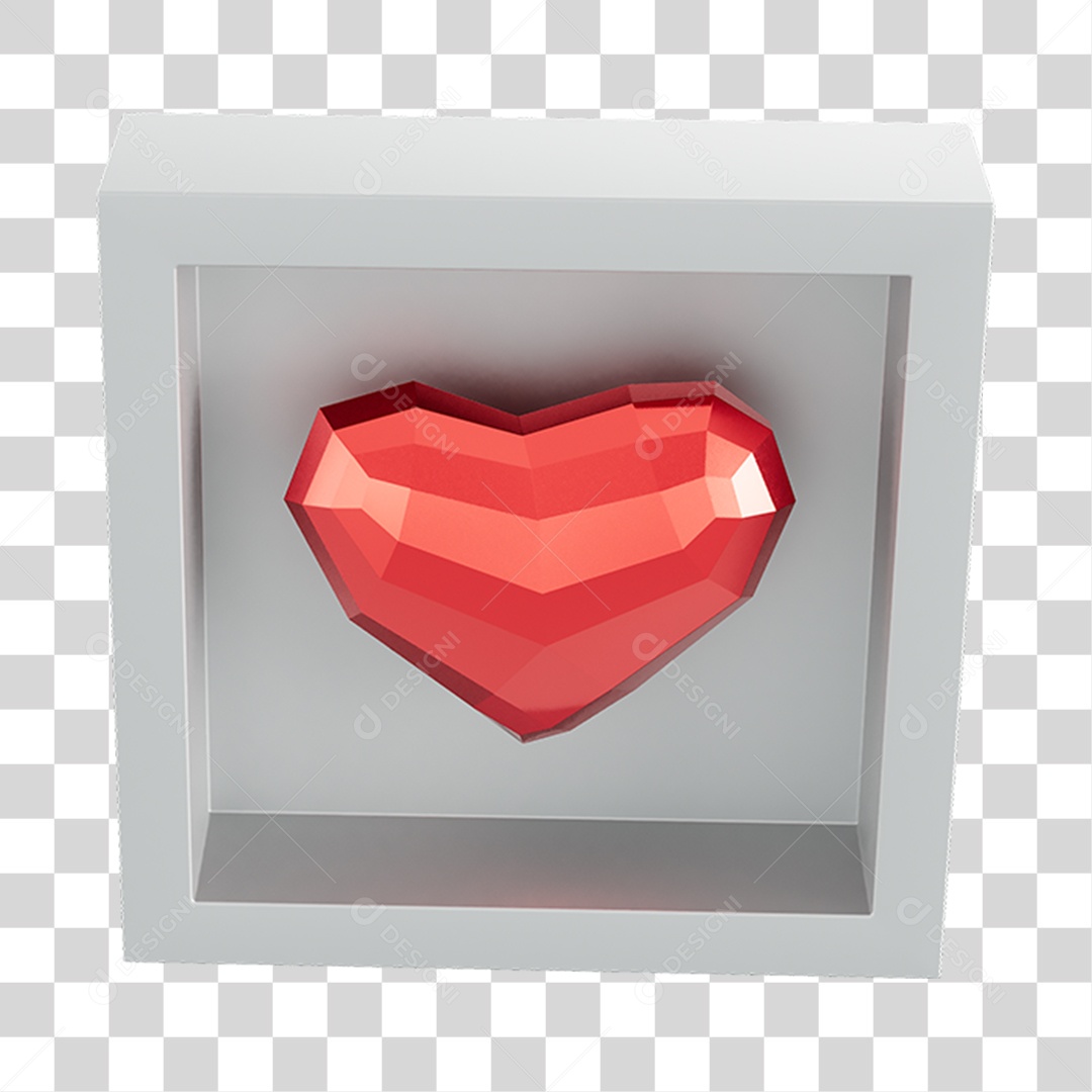 Quadro Coração Low Poly Elemento 3D Do Dia Dos Namorados PNG Transparente