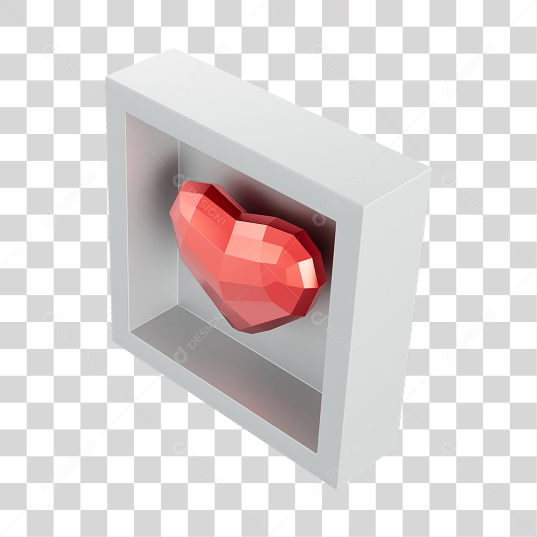 Quadro Coração Low Poly Elemento 3D Do Dia Dos Namorados PNG Transparente