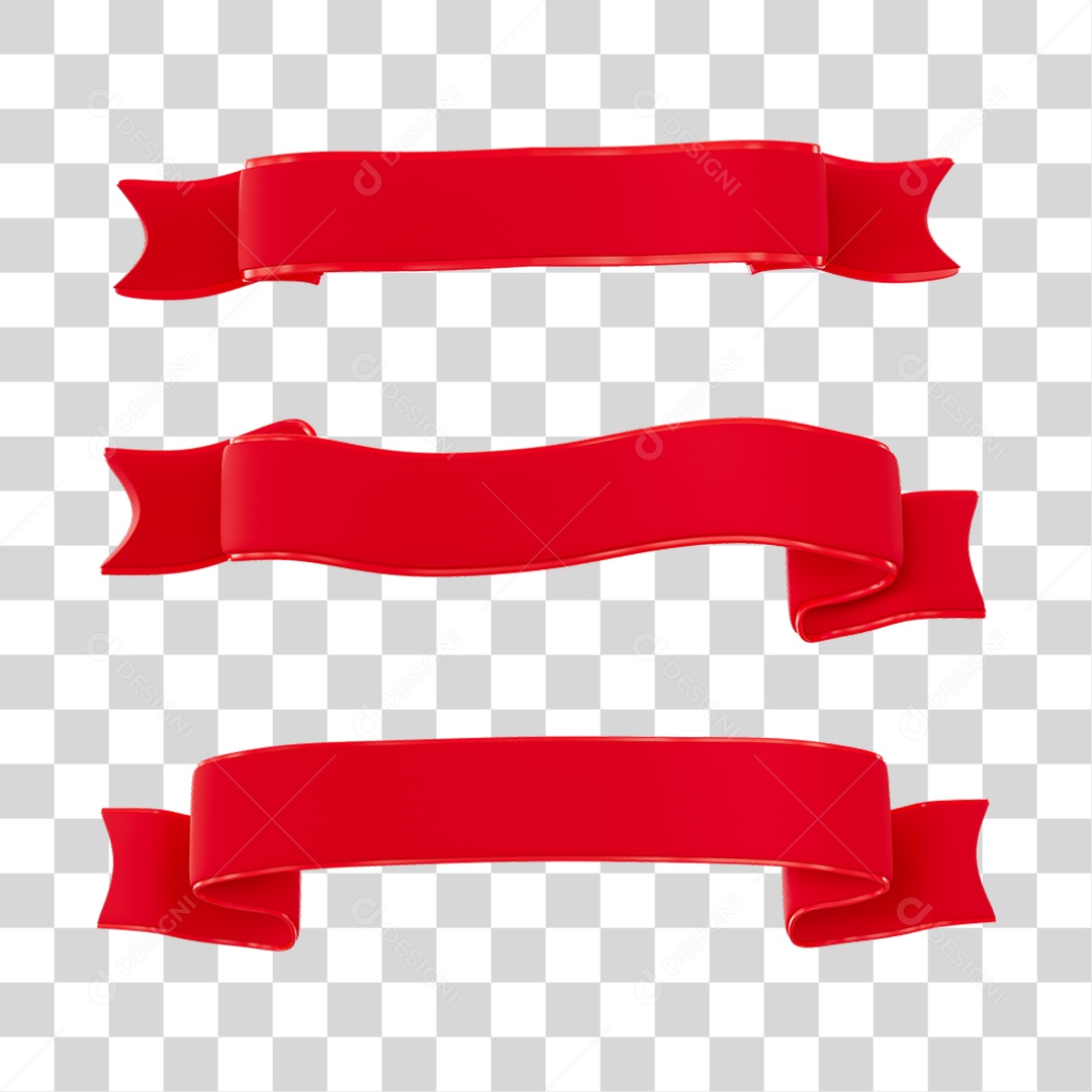 Fitas Vermelhas Elemento 3D Do Dia Dos Namorados Para Composição PNG Transparente