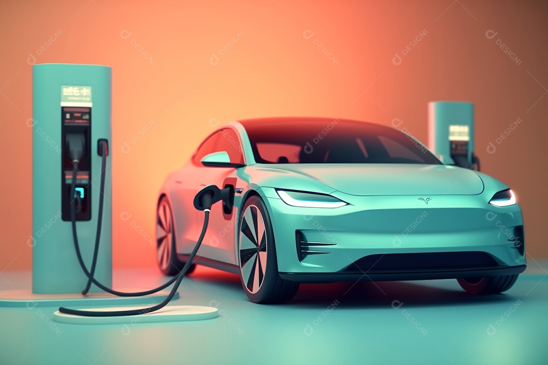 Carro elétrico ev carregando bateria na estação de carregamento