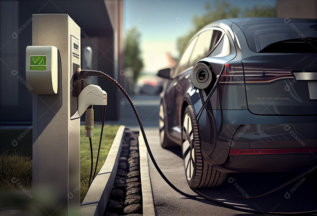 Vista traseira de um carro carregando em um kit de bomba elétrica