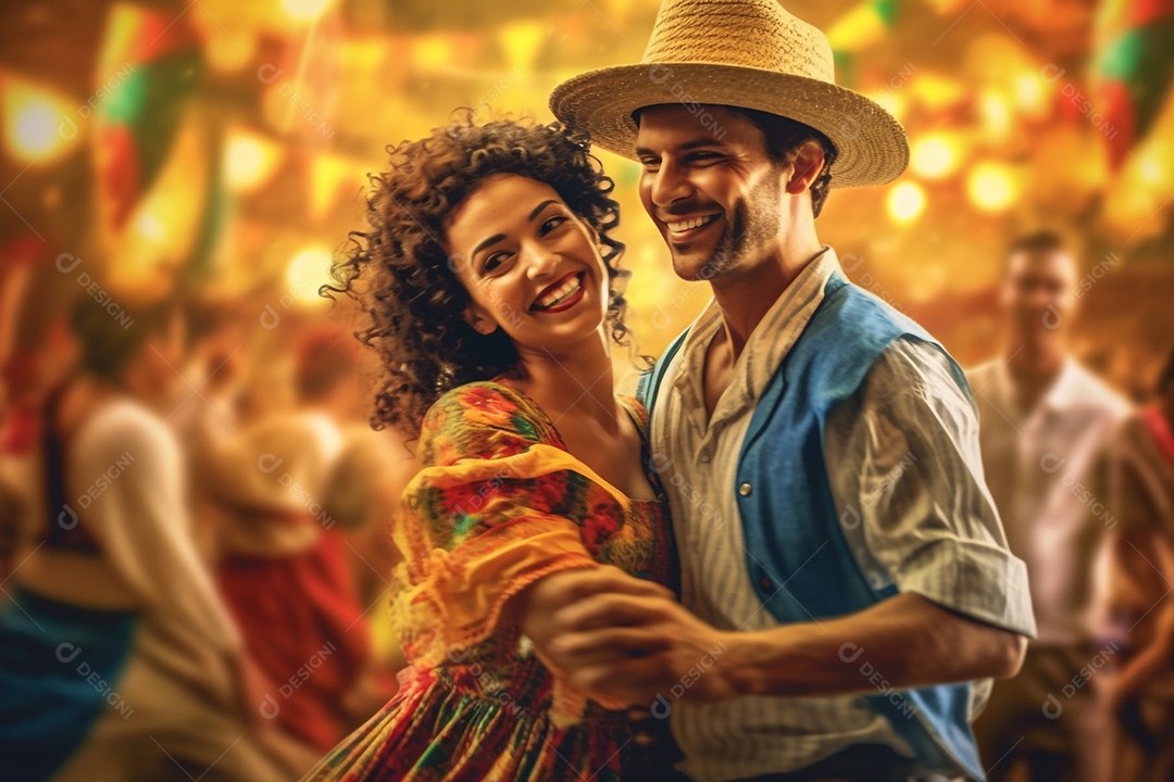 Casal felizes trajes festa junina