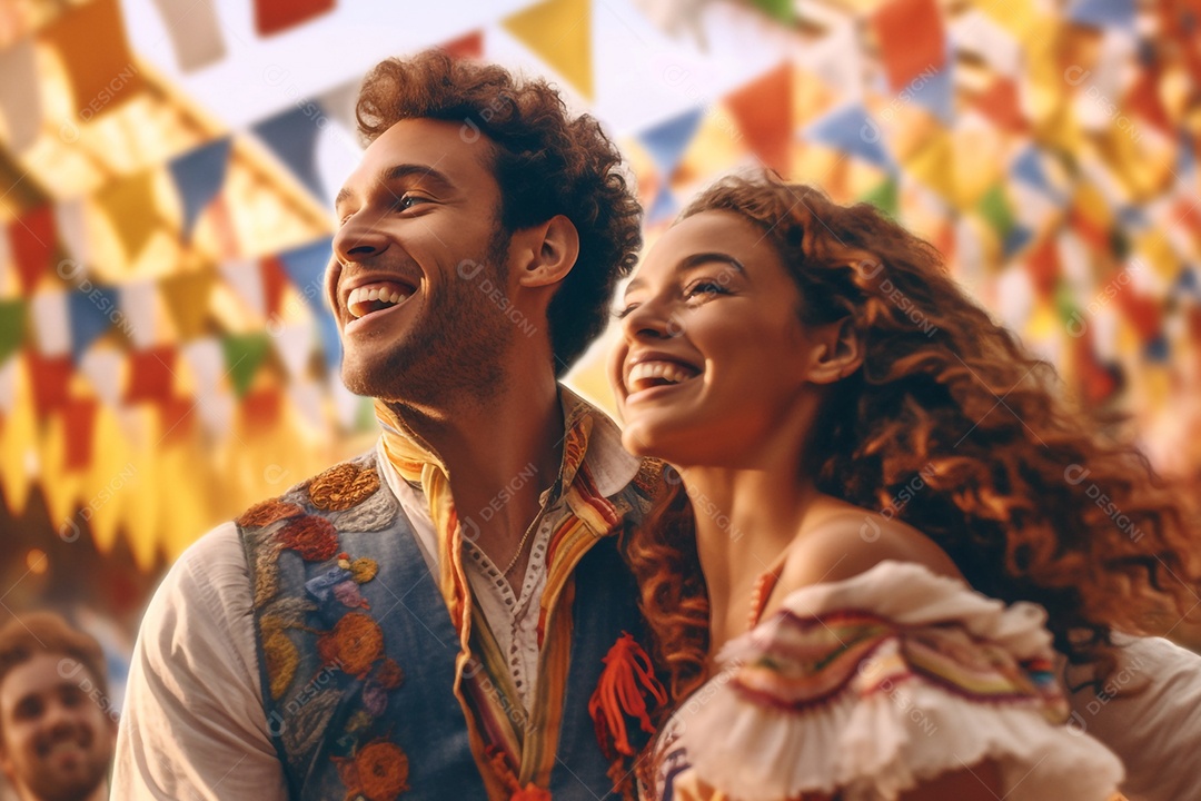 Casal felizes trajes festa junina