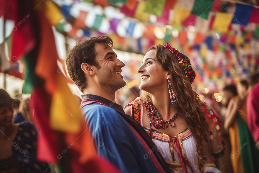 Casal felizes trajes festa junina