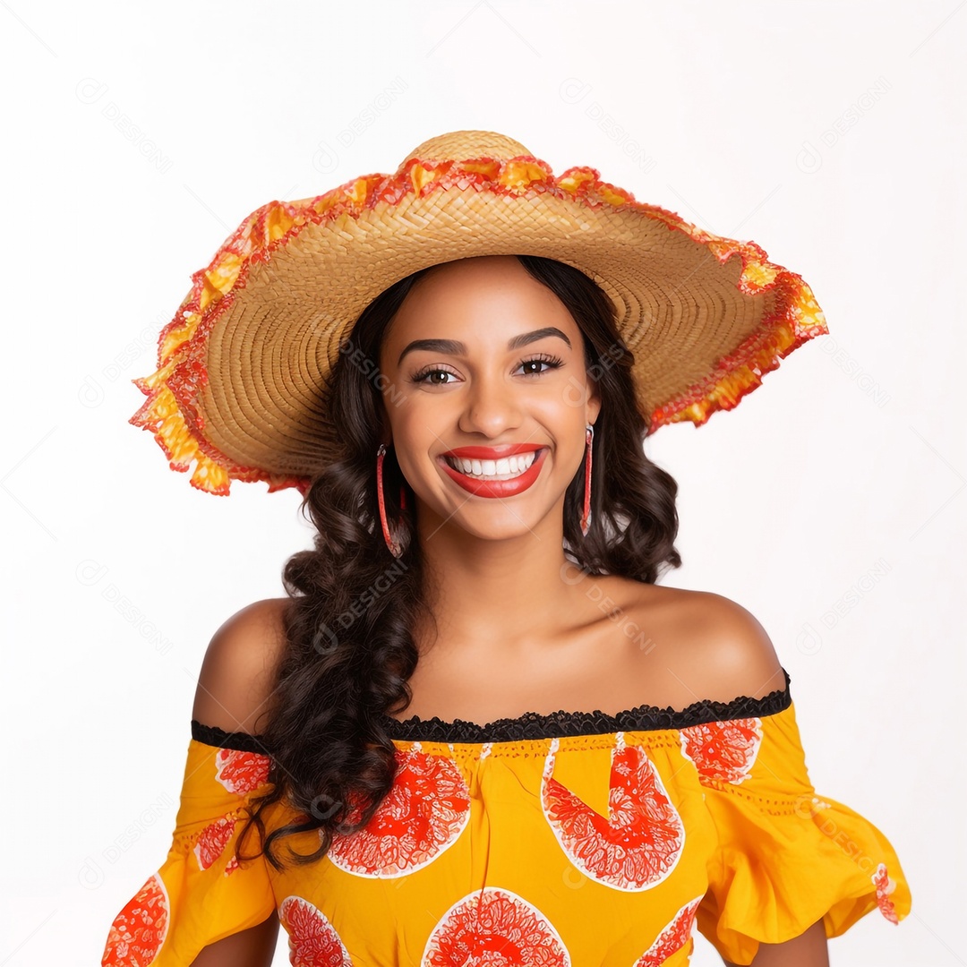 Linda mulher sorridente usando chapéu colorido