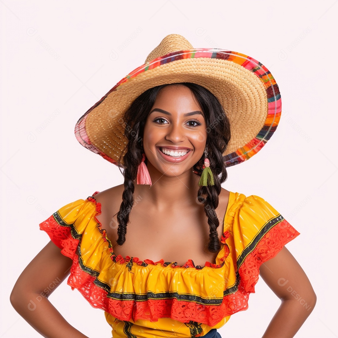 Linda mulher sorridente usando chapéu colorido