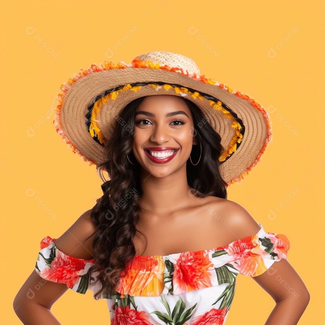 Linda mulher sorridente usando chapéu colorido