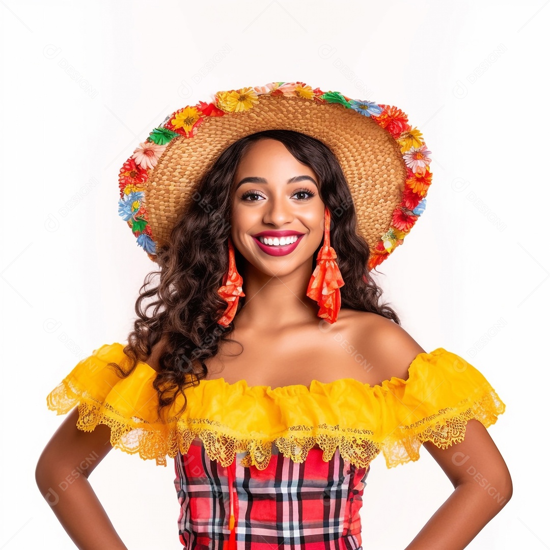 Linda mulher sorridente usando chapéu colorido