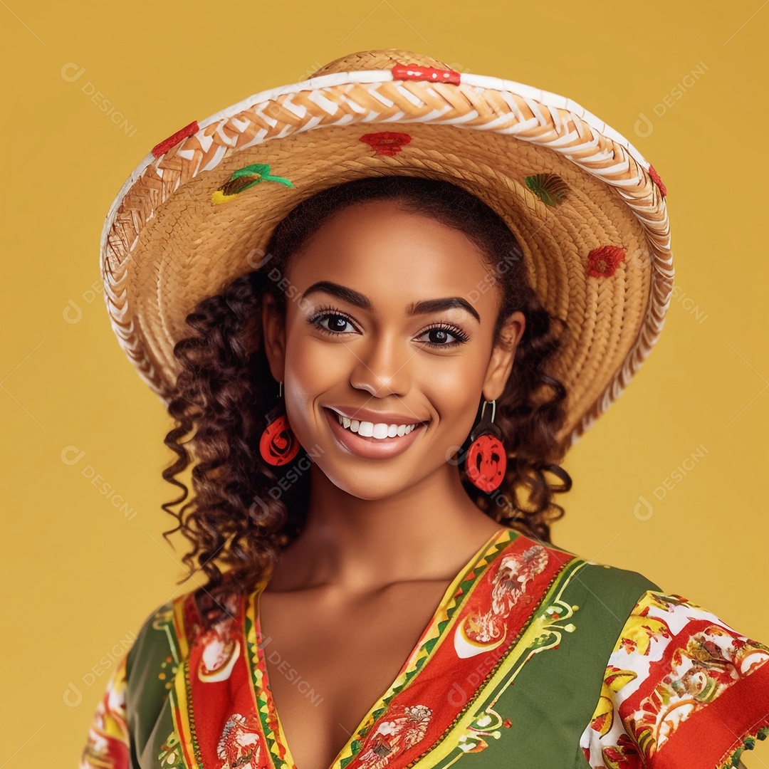 Jovem negra com vestido de festa junina