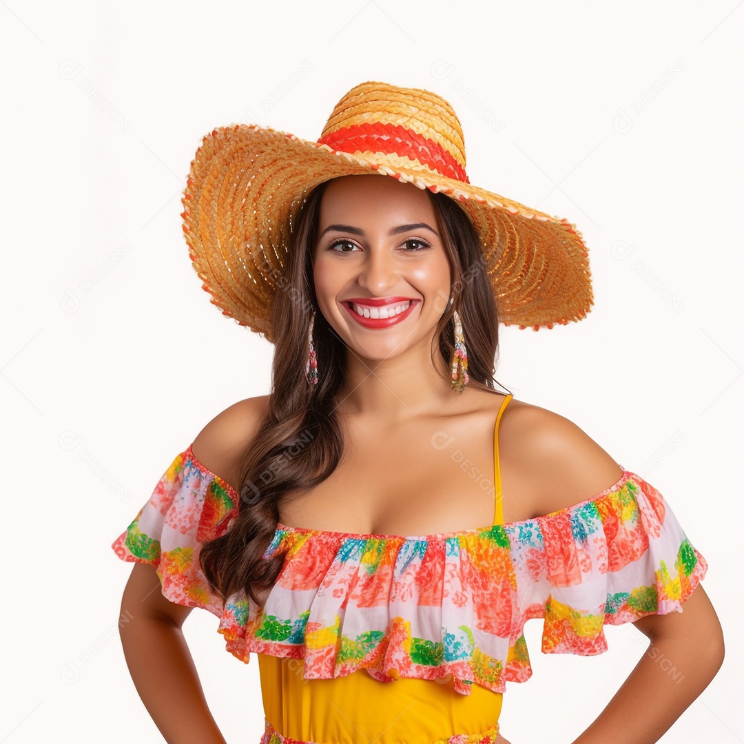 Jovem negra com vestido de festa junina