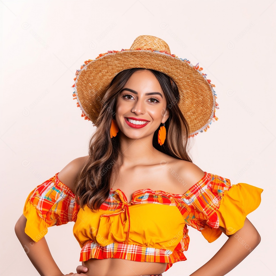 Jovem negra com vestido de festa junina