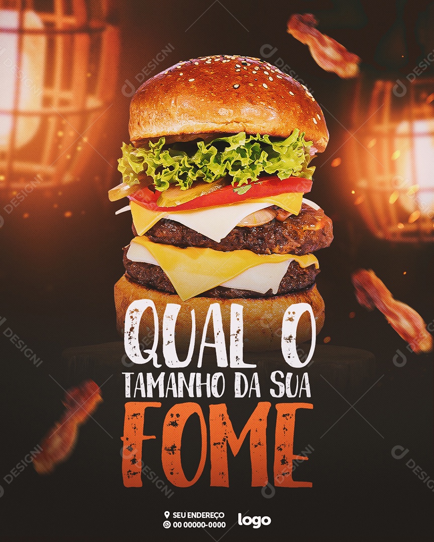 Qual O Tamanho Da Sua Fome Hamburgueria Social Media PSD Editável