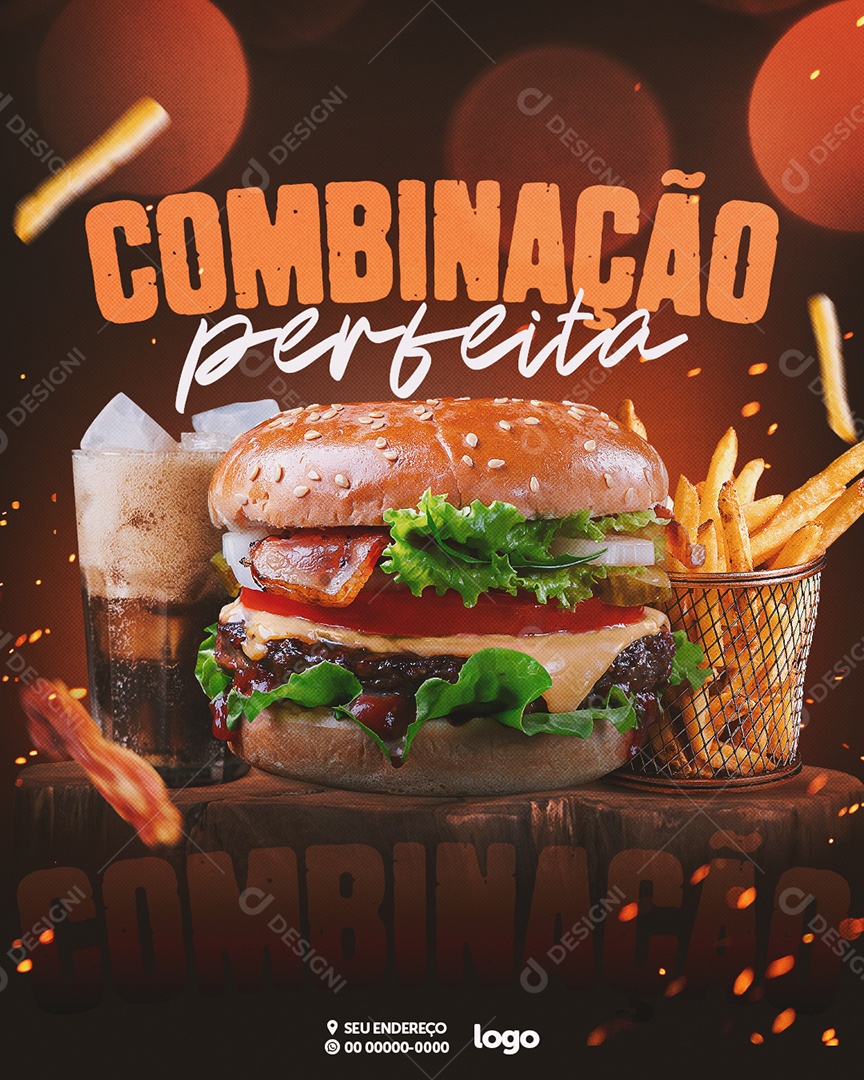 Combinação Perfeita Hamburgueria Social Media PSD Editável