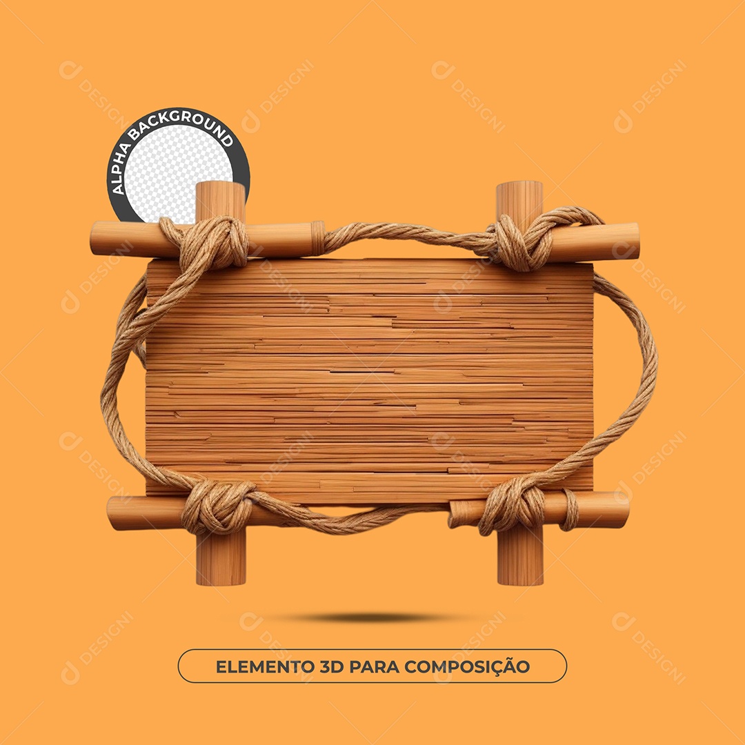 Placa De Madeira Com Corda Elemento 3D Para Composição PSD