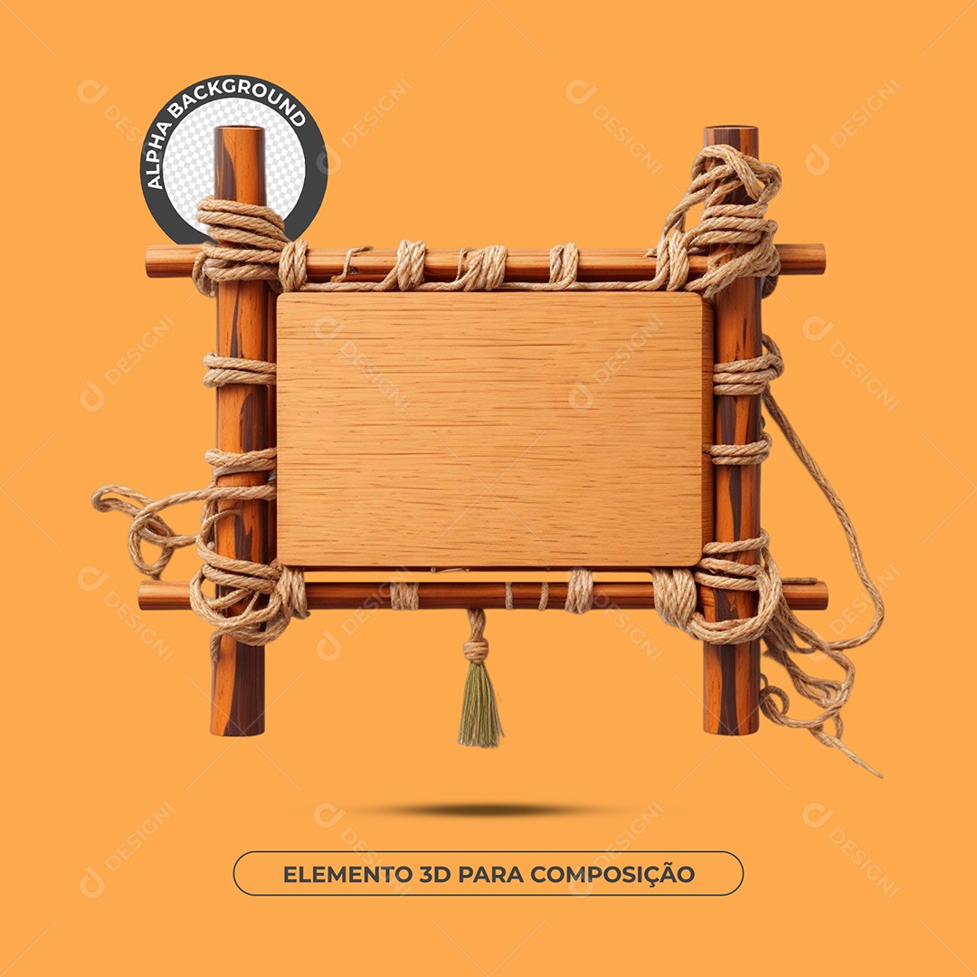 Painel De Madeira Com Corda Elemento 3D Para Composição PSD