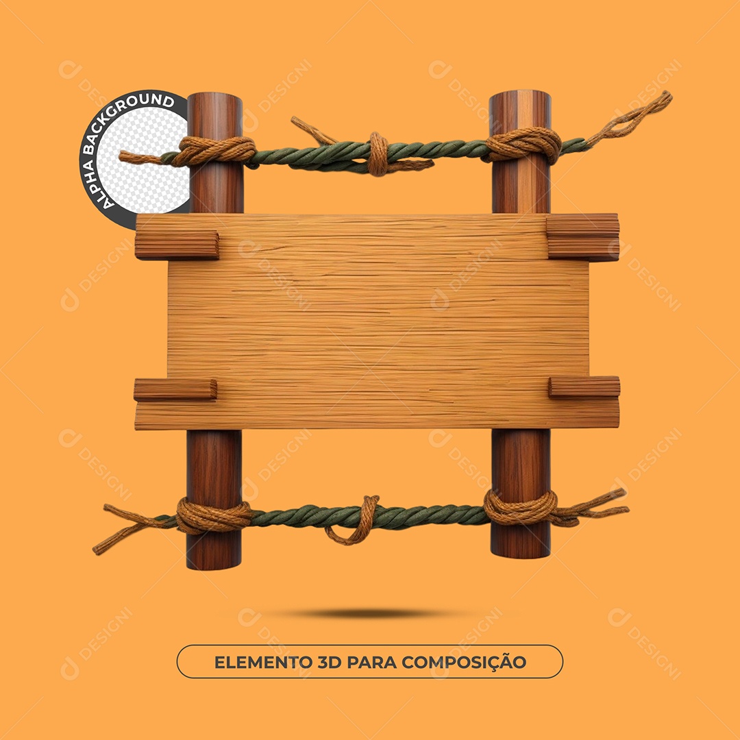 Placa De Madeira Com Corda Elemento 3D Para Composição PSD