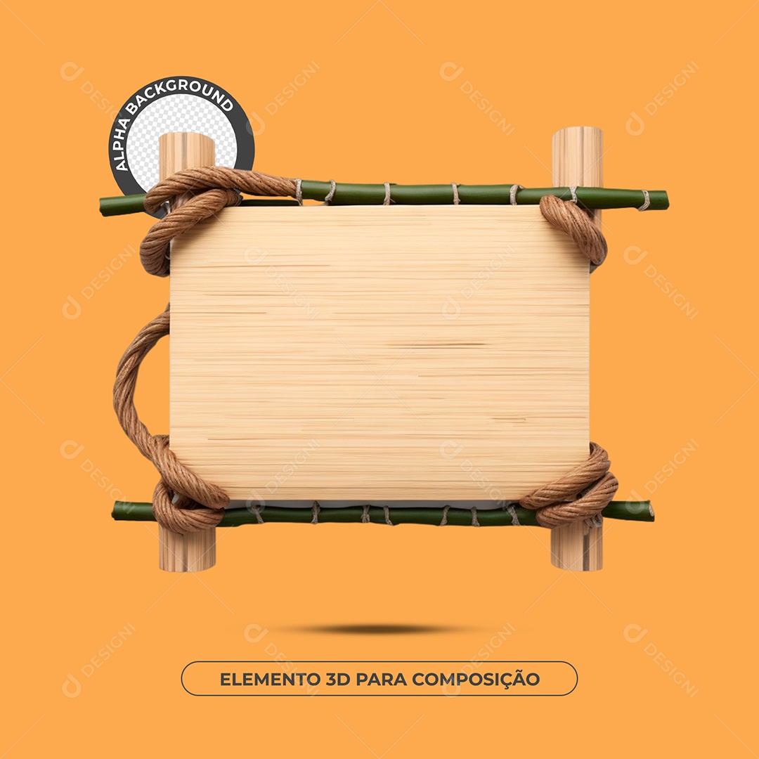 Placa De Madeira Com Bambu Elemento 3D Para Composição PSD