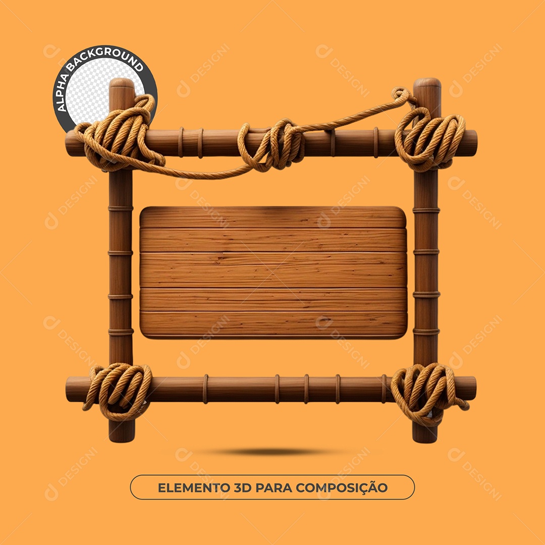 Placa De Madeira Com Bambu Elemento 3D Para Composição PSD