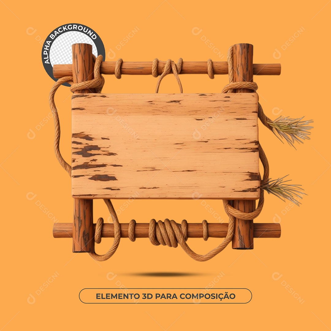 Placa De Madeira Com Bambu  Elemento 3D Para Composição PSD