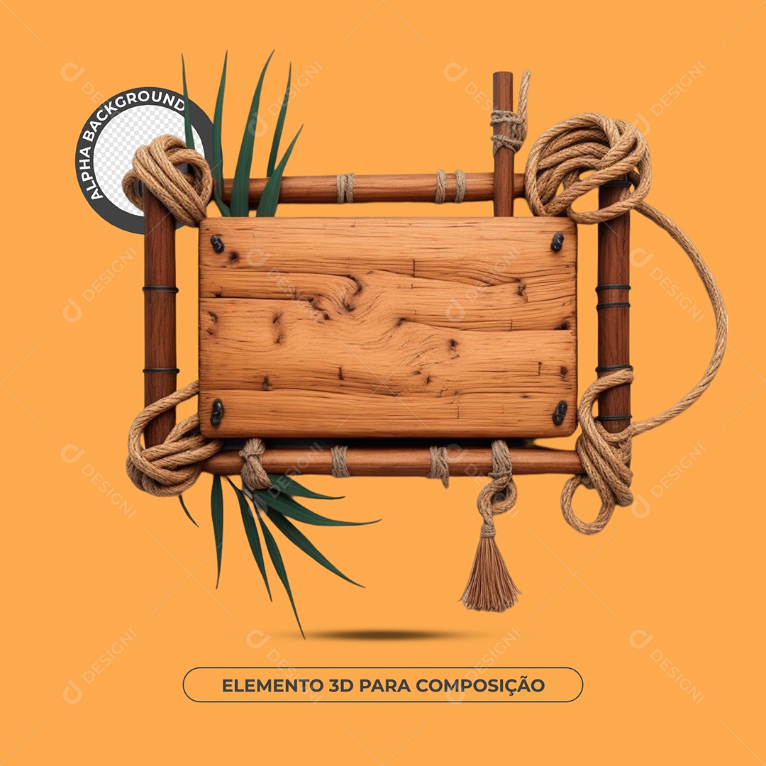 Placa De Madeira Com Bambu  Elemento 3D Para Composição PSD