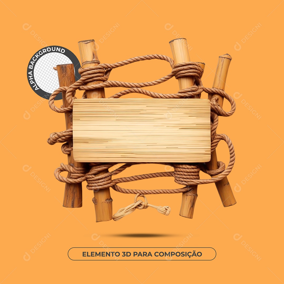 Placa De Madeira Com Bambu Elemento 3D Para Composição PSD