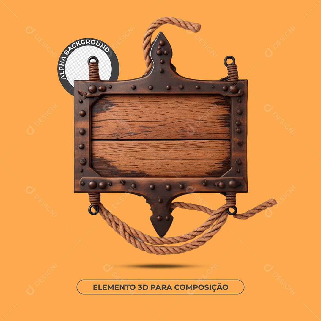 Placa De Madeira Com Ferro Elemento 3D Para Composição PSD