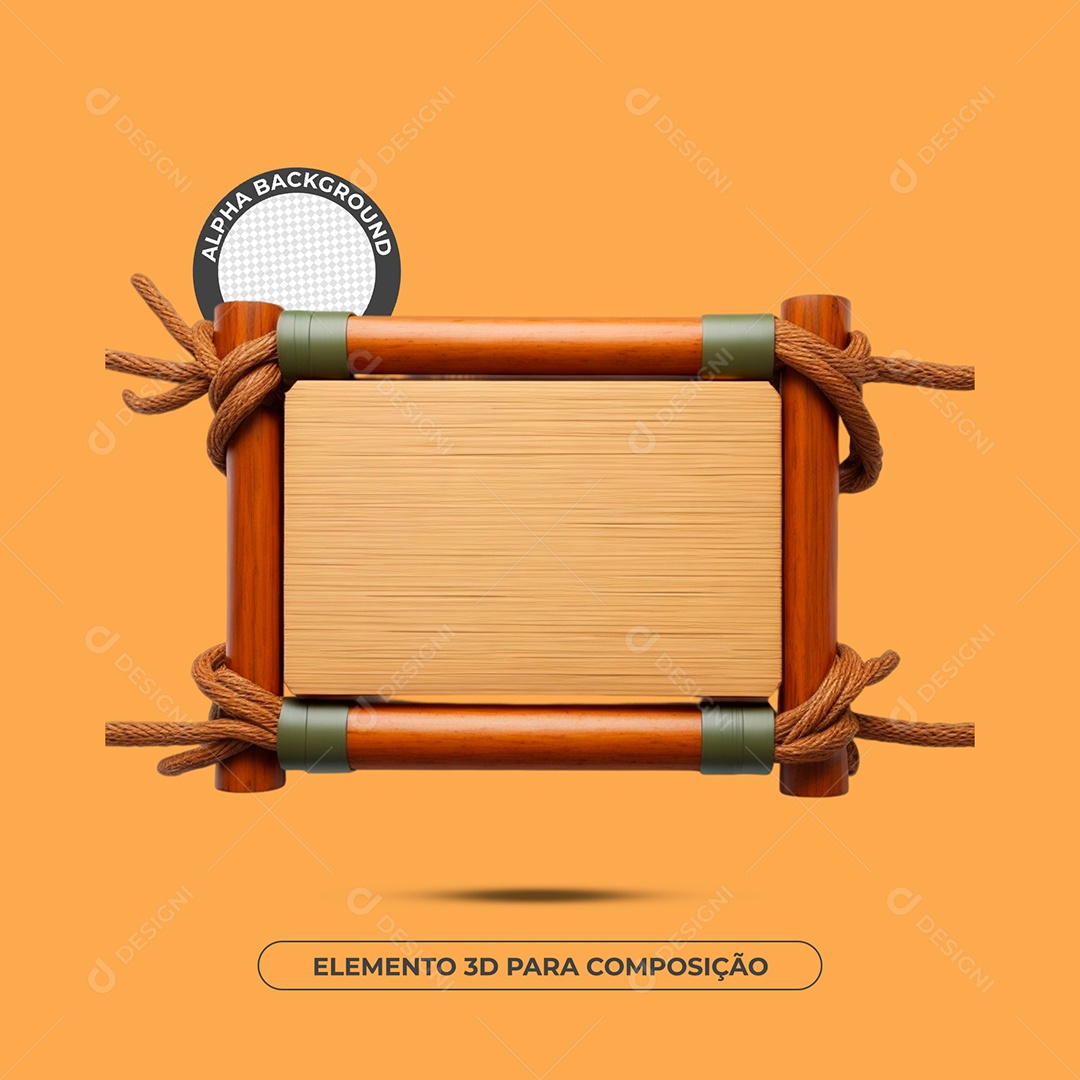 Placa De Madeira Com Bambu Elemento 3D Para Composição PSD